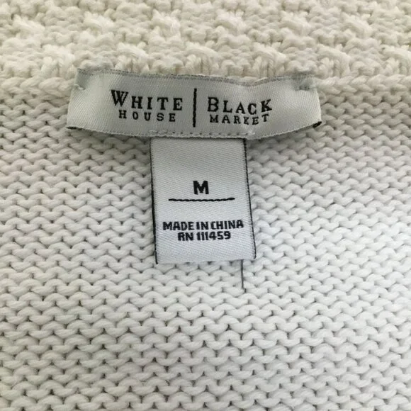 WHBM White Textured Knit Zip Sweater M Quiet Luxury Cozy Capsule Neutral Chic - Picture 7 of 7